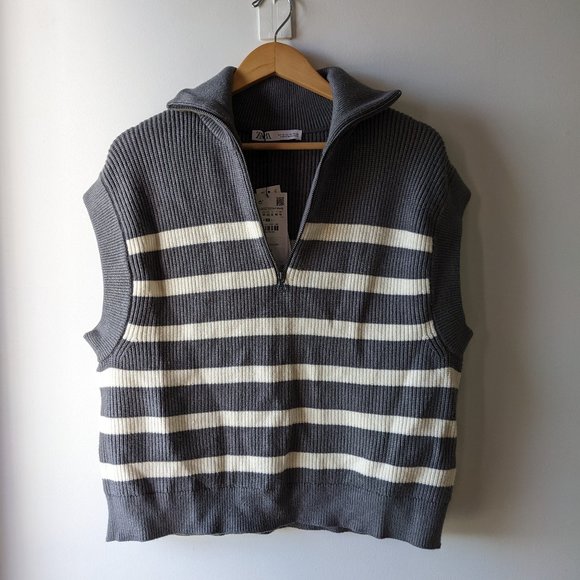 Zara White and Gray Half Zip Sweater - Picture 5 of 6